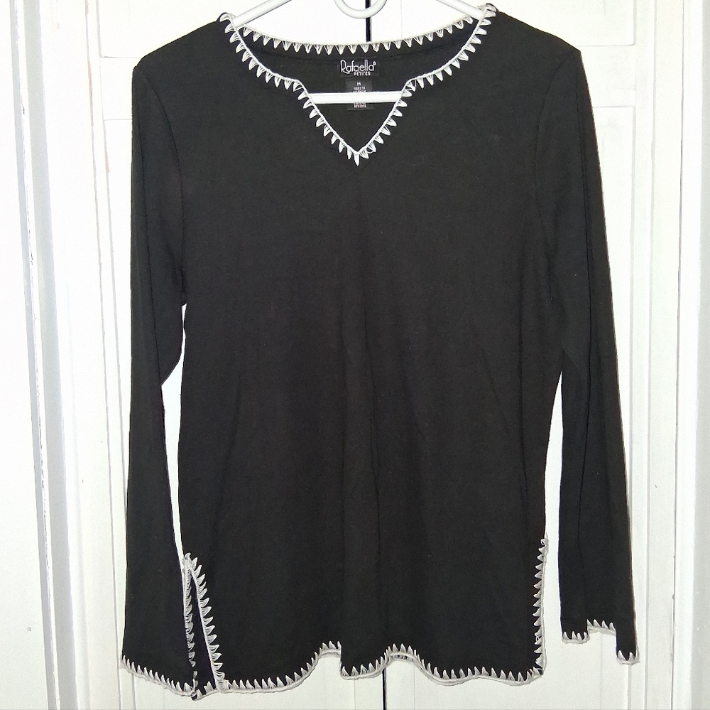 Rafaella Black Long Sleeve Top with White Accents